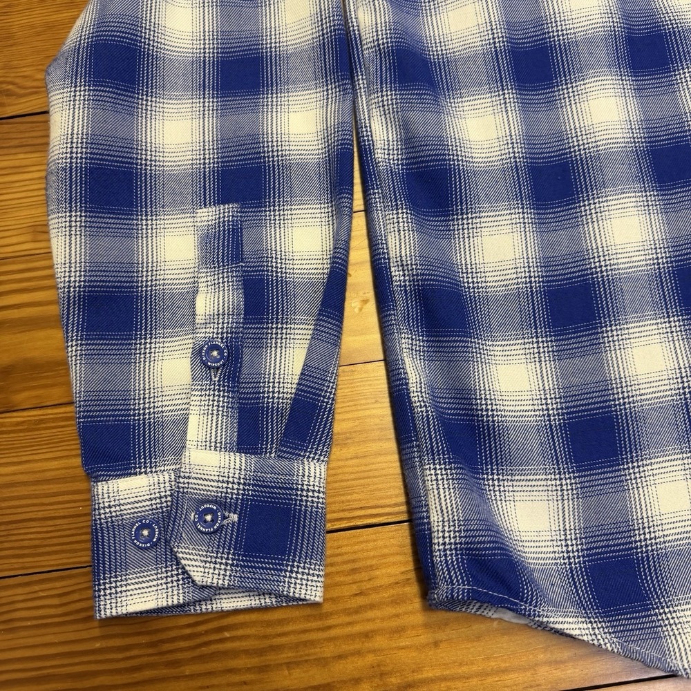 Dixxon Wipeout Flannel Mens Small Pearl Snap Button Down Shirt Blue White Plaid - Picture 6 of 13